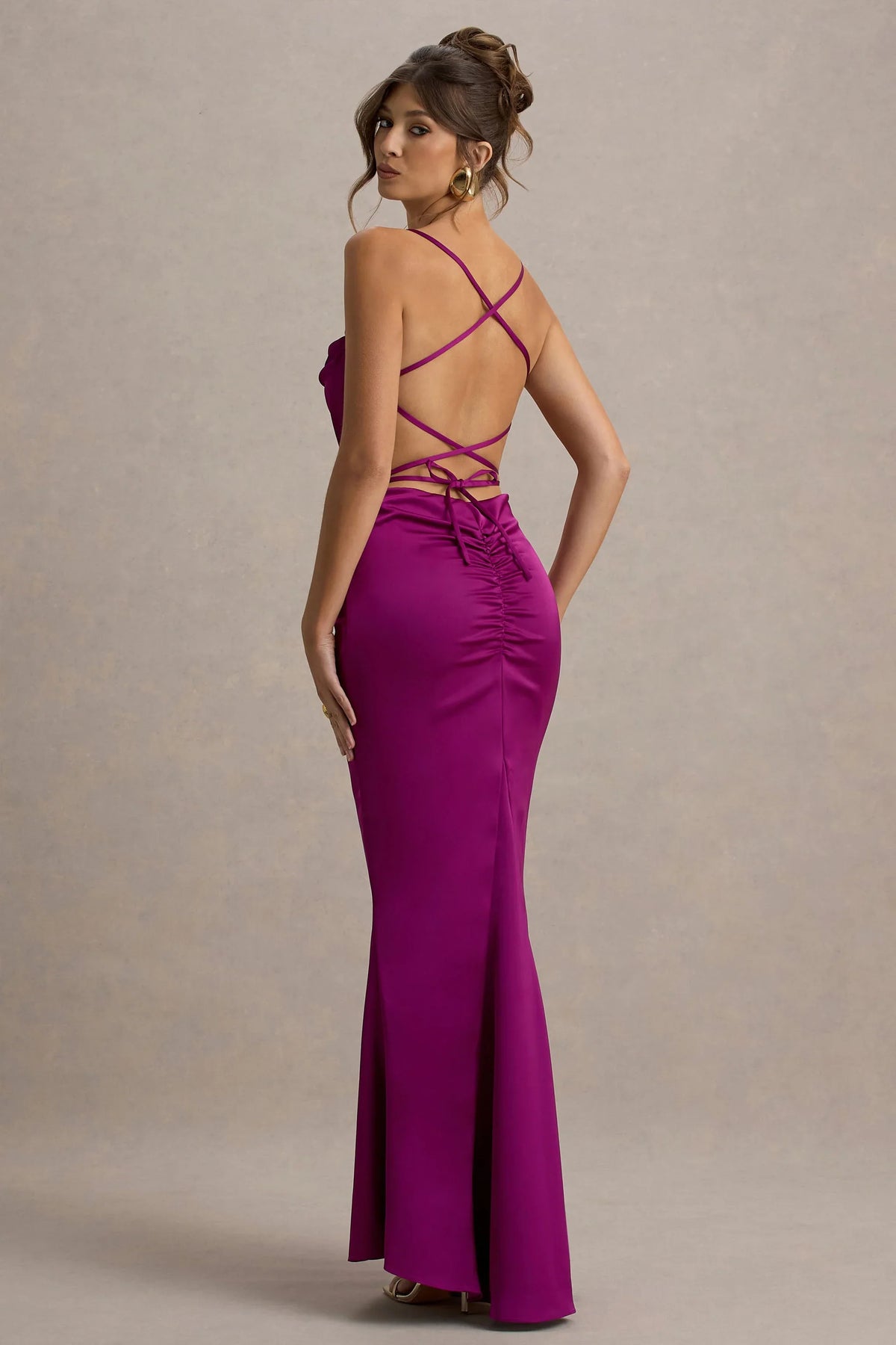 Gia Dark Pink Satin Cowl Neck Maxi Dress