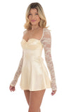 Satin Lace Sleeve Dress in Yellow Cream