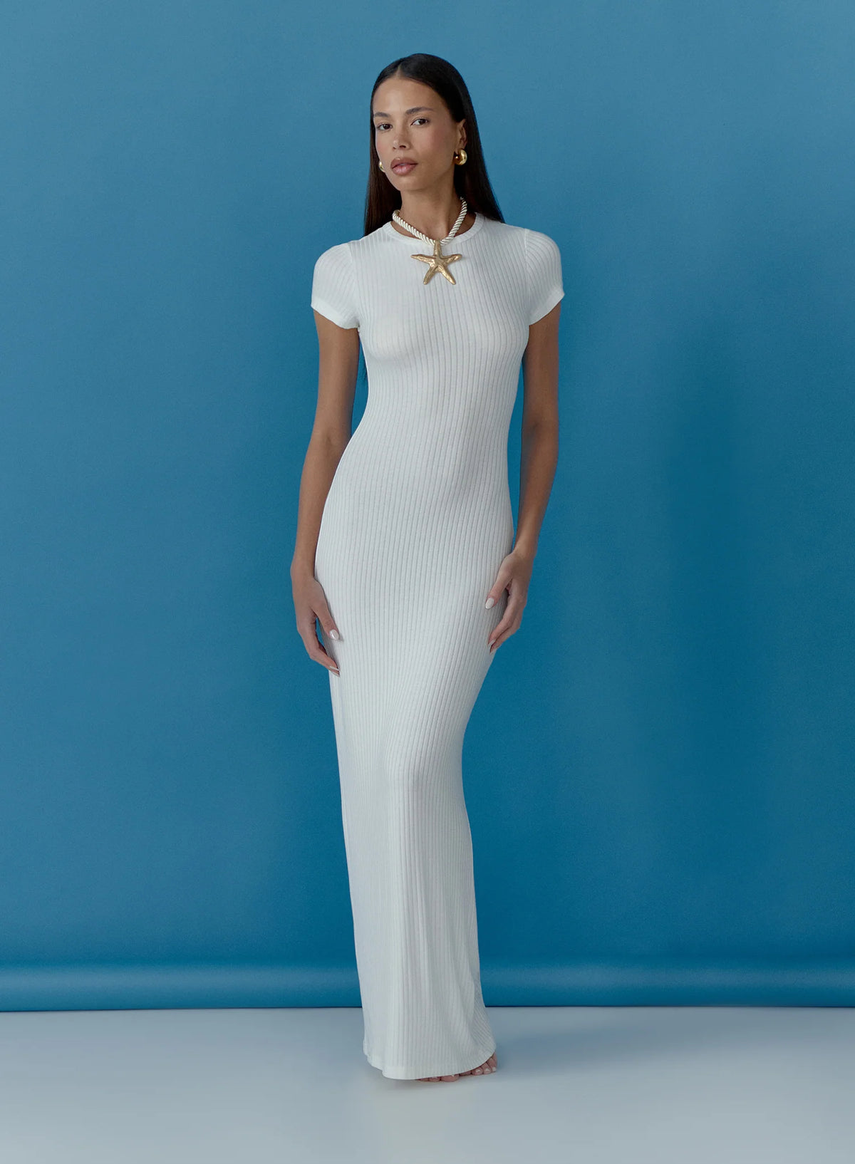 Cream Sheer Knitted Maxi Dress