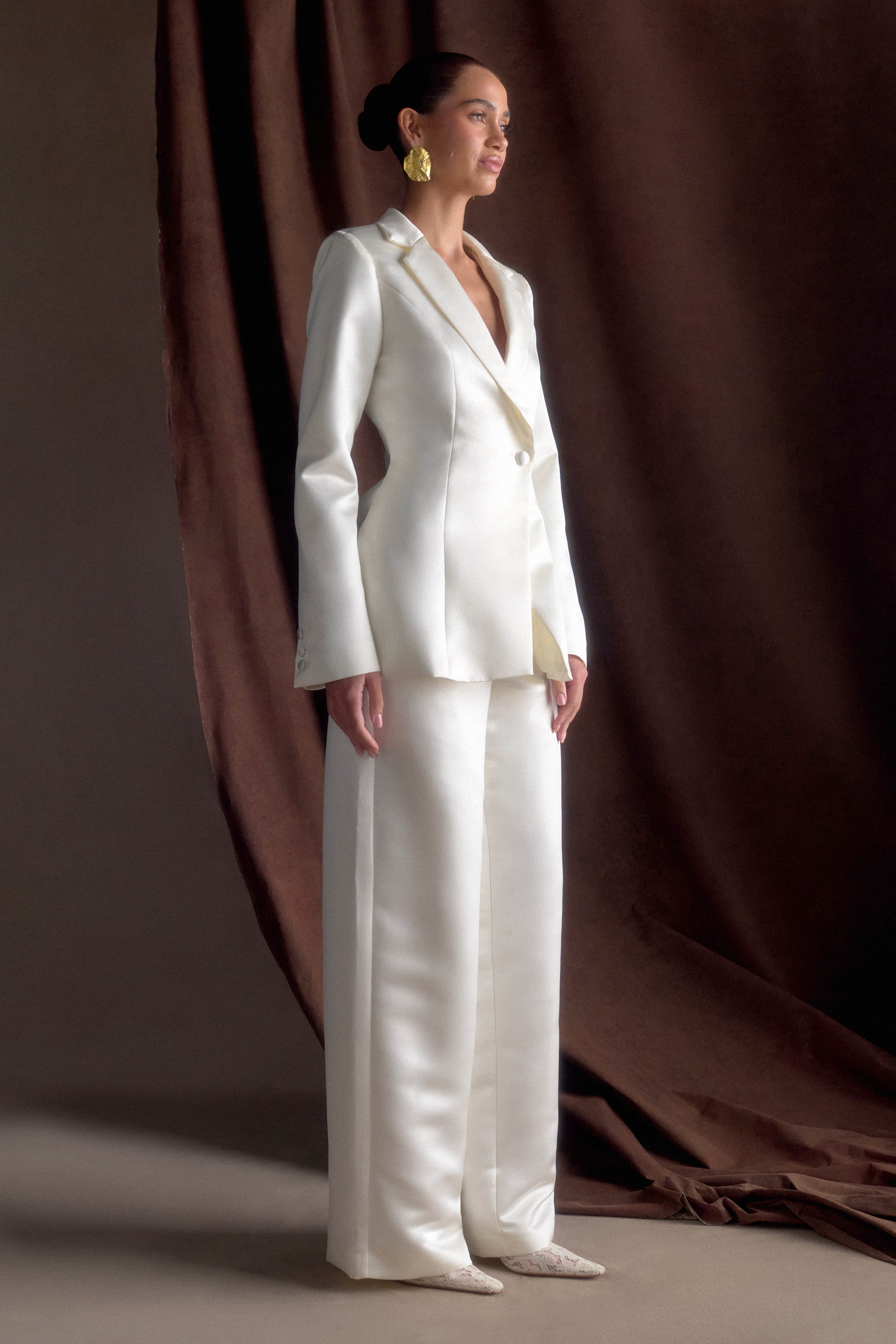 Ada Tailored Satin Blazer Ivory