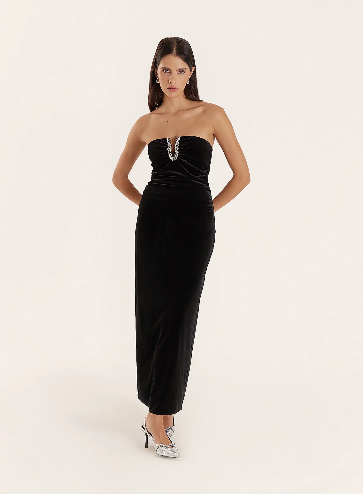 Black Embellished Velvet Midaxi Dress
