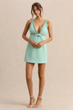 Amely Green Plunge Neck Mini Dress With Bow Detail
