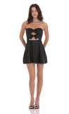 Satin Double Bow Cutout Dress in Black