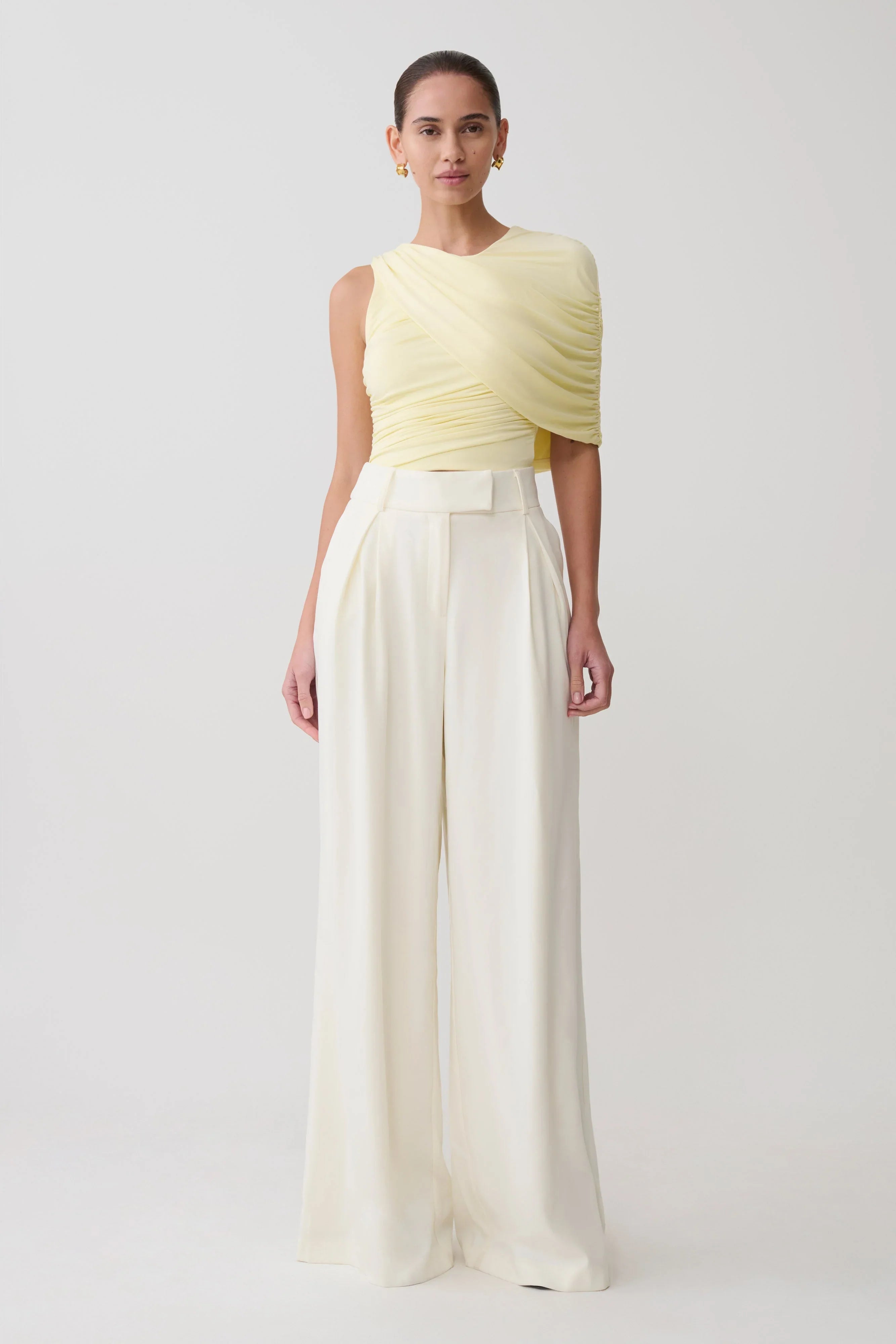 Adrienne One Shoulder Slinky Top Lemon