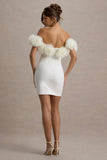 Von White Bardot Mini Dress With Ruffle Trim
