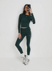 Green 4th Branded Contrast Stripe Legging