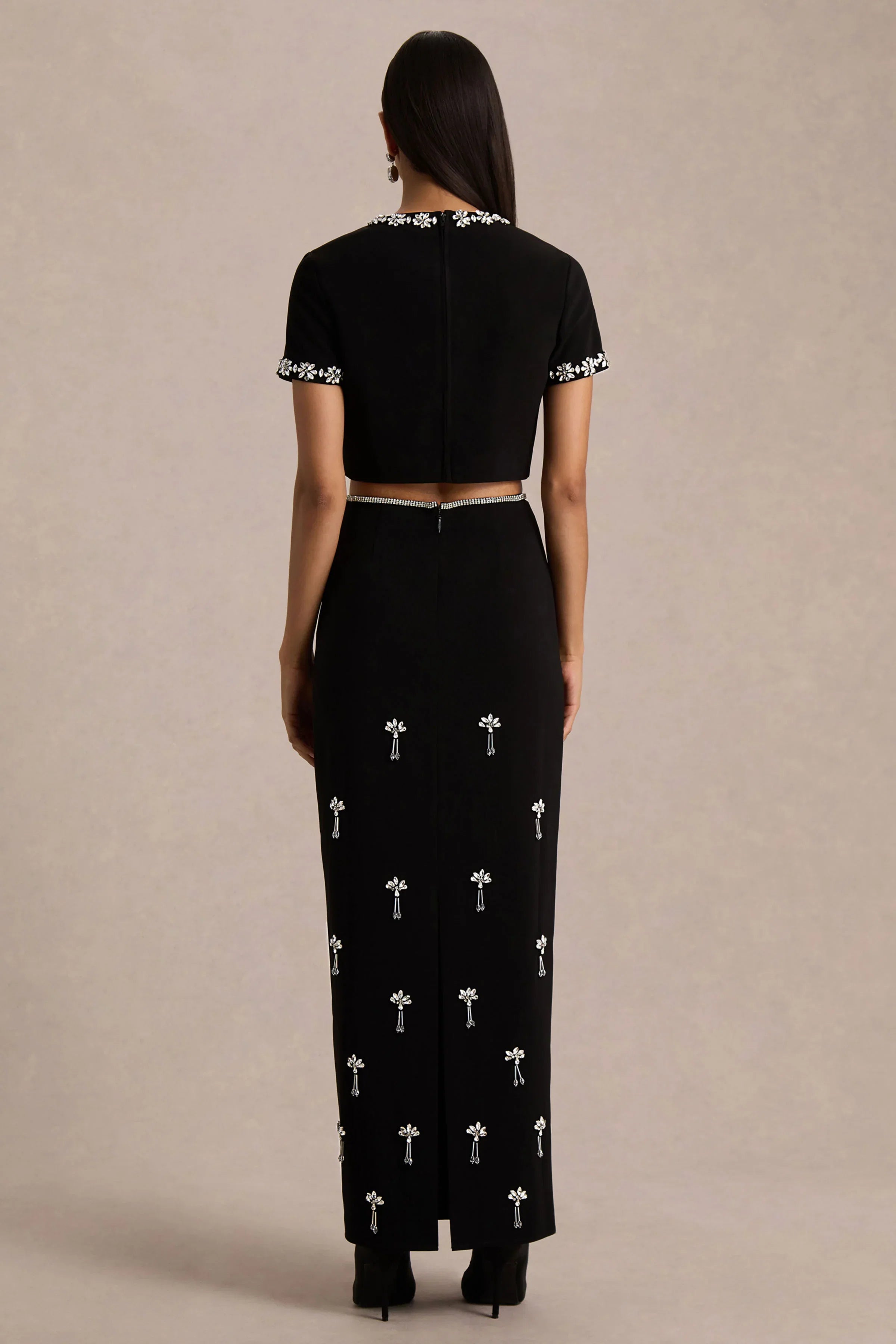 Aven Black Hand Embellished Maxi Skirt