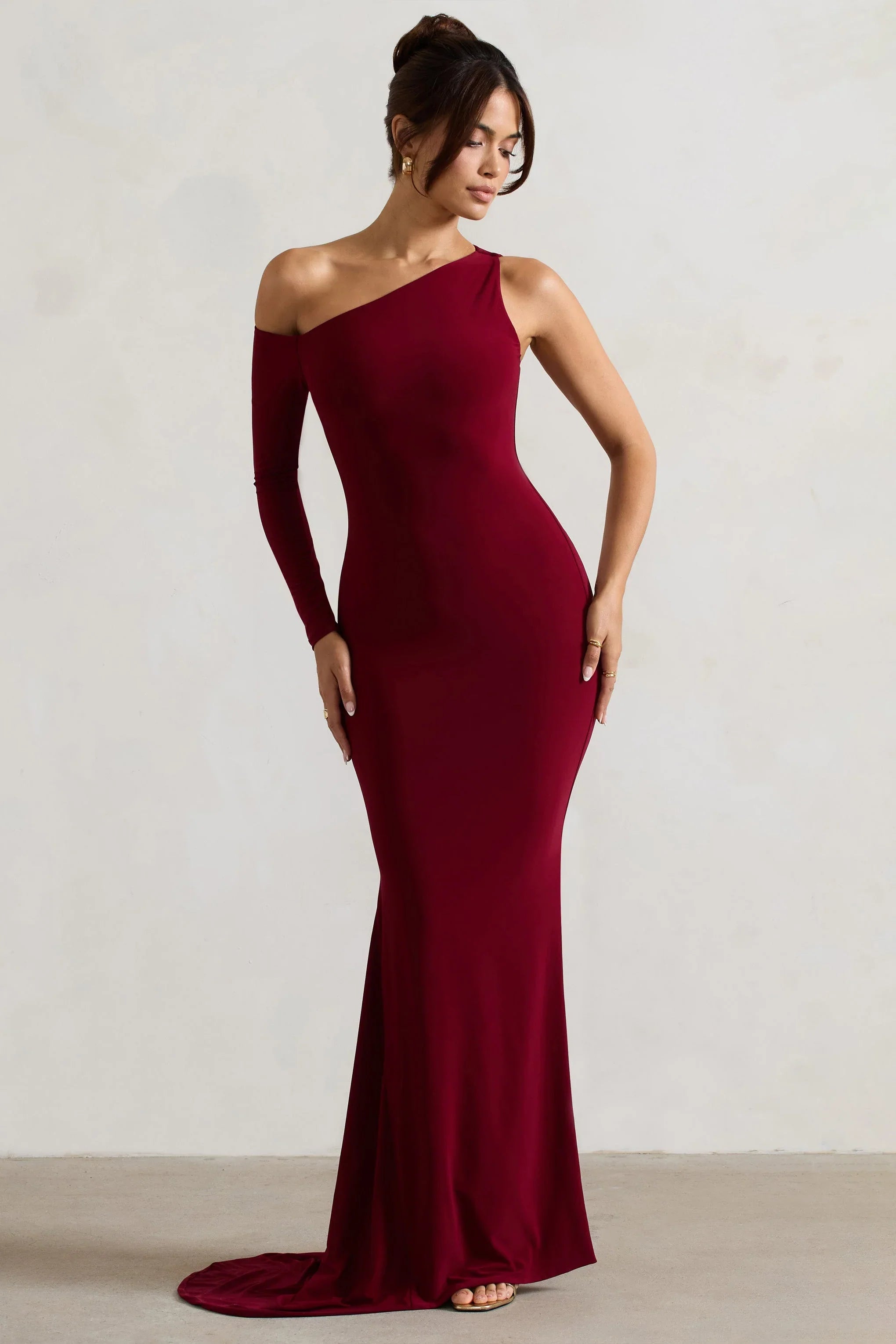 Contradiction Port One Sleeve Asymmetric Maxi Dress