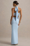 Aura Powder Blue Halter Neck Cut Out Split Maxi Dress