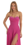 Sequin Bust Crepe Maxi Dress in Hot Pink