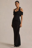 Camille Black Bardot Neck Maxi Dress