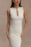 Norah Sleeveless Crepe Midi Dress Ivory