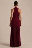Tasmin Burgundy High Neck Maxi Dress With Drop Waist
