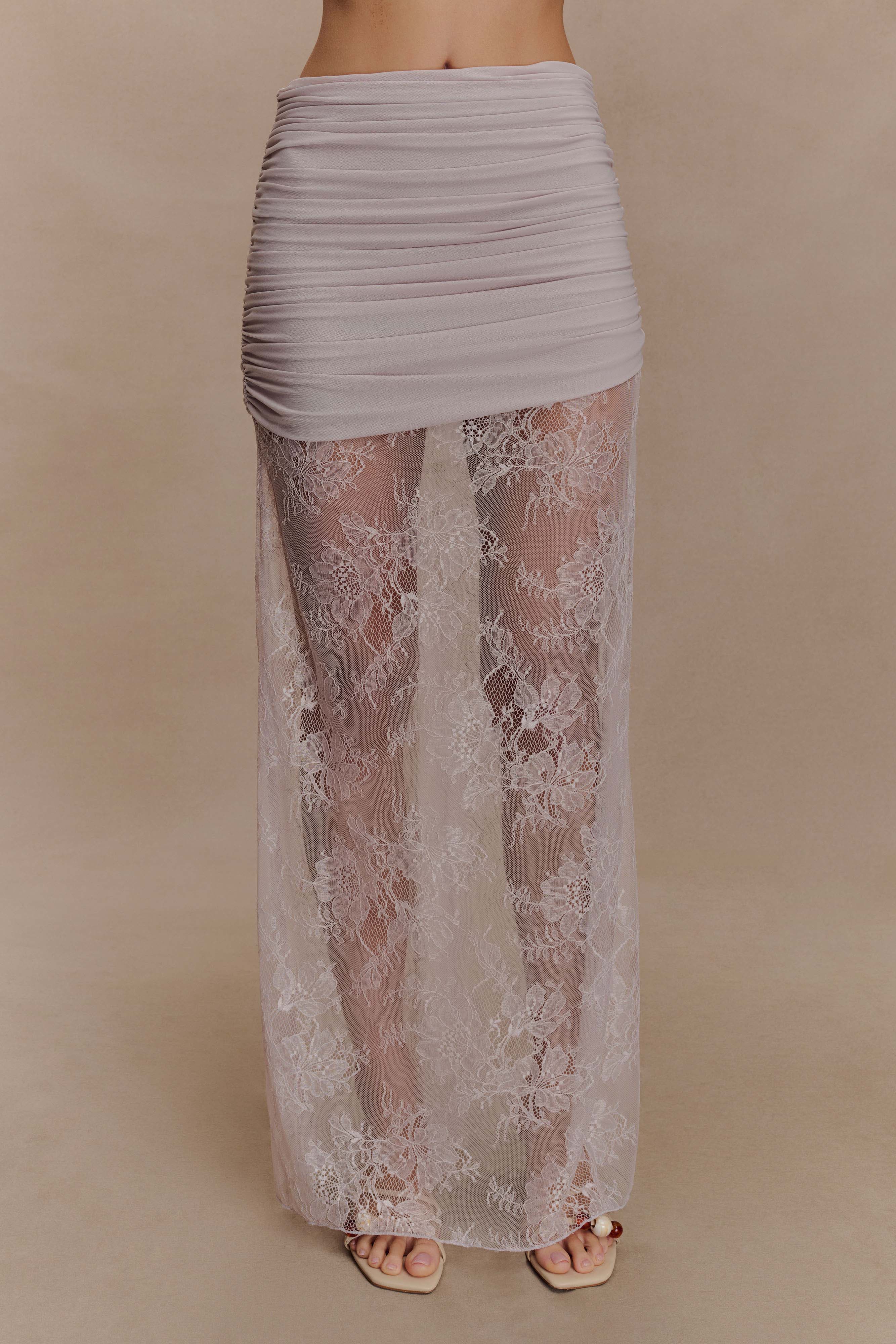 Guinevere Lace And Mesh Maxi Skirt Lilac