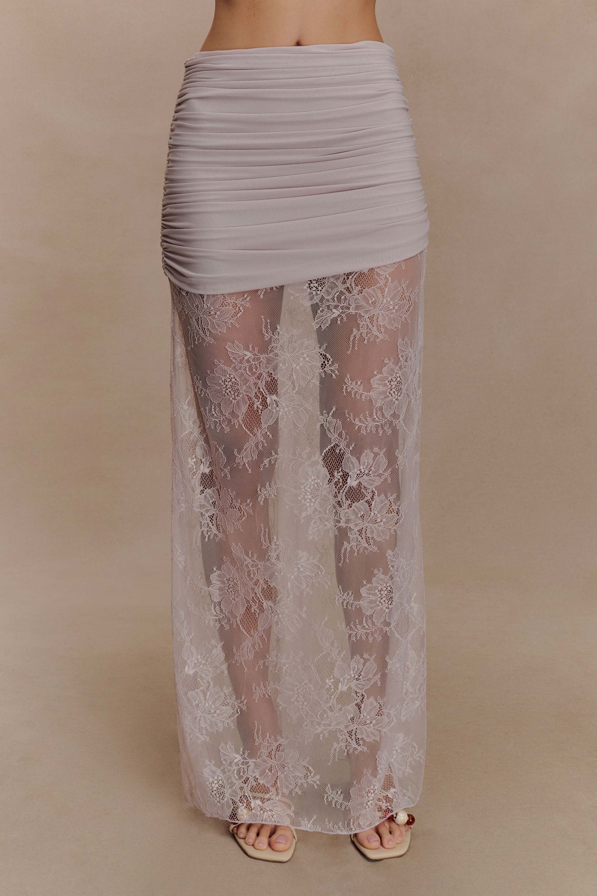 Guinevere Lace And Mesh Maxi Skirt Lilac
