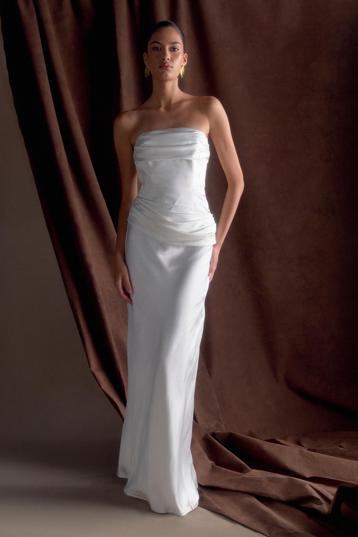 Jasmine Strapless Satin Maxi Dress White