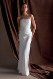 Jasmine Strapless Satin Maxi Dress White