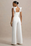 Claudelle White Flared Leg Jumpsuit With Organza Bow Straps