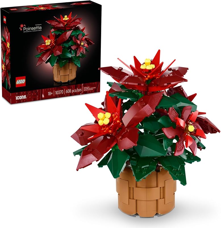LEGO Icons Poinsettia Building Sets for Adults Artificial Flowers for Decoration Festive Holiday Flowers for Table Centerpiece 10370