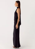 Velvet Vacation Scarf Maxi Dress Black