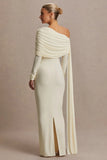 Cyra Cream Asymmetric Neck Maternity Maxi Dress With Sash