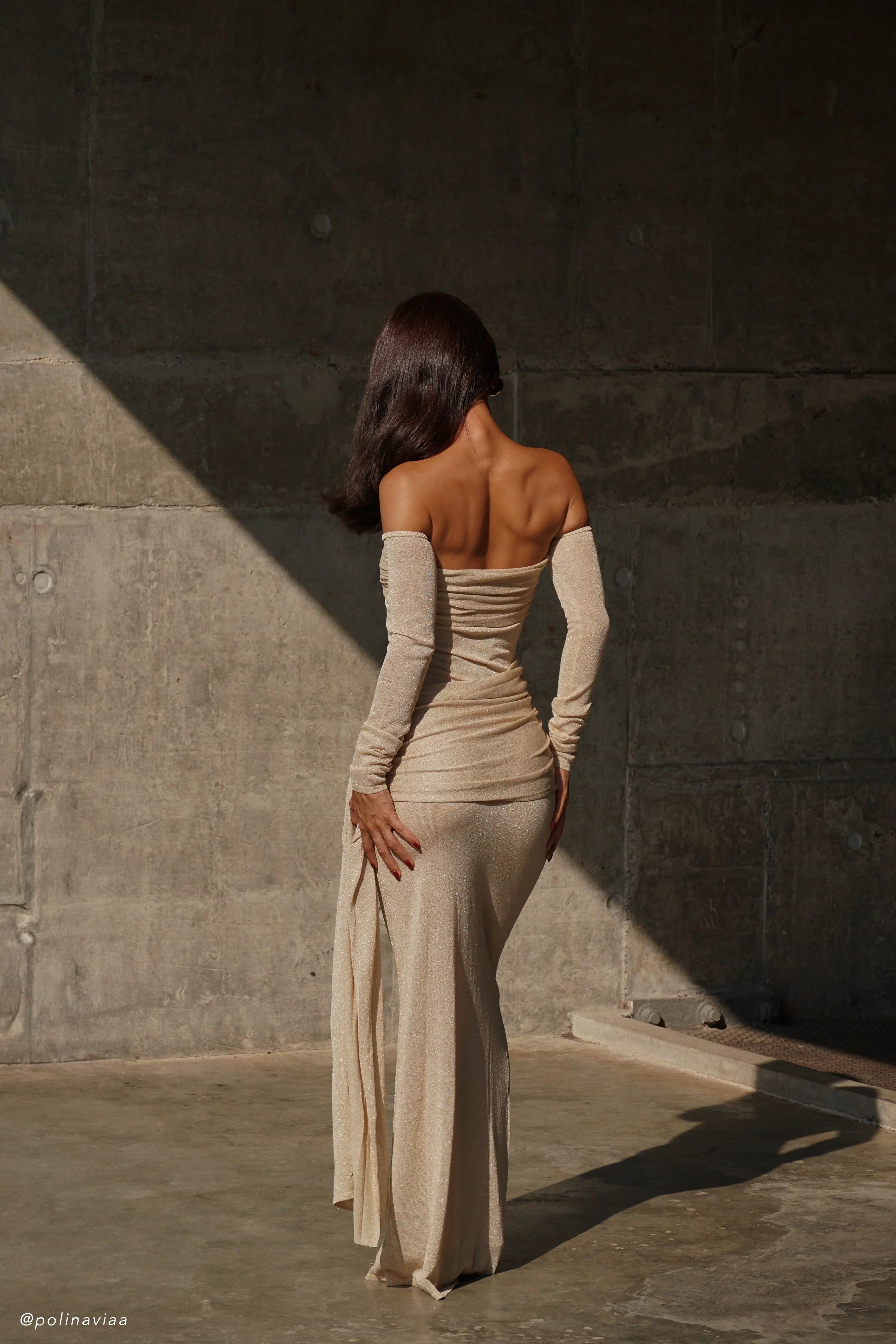 Ingrid Metallic Knit Maxi Dress Bronze