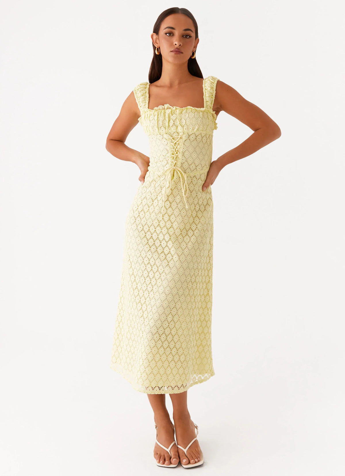 Keziah Tie Front Midi Dress Lemon