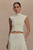 Romaine High Neck Bandage Knit Top Ivory