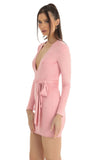 Suede V Neck Dress in Pink