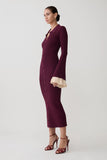 Amirose Ruffle Knit Midi Dress Plum