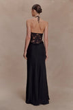 Sascha Lace And Satin Halter Maxi Dress Black