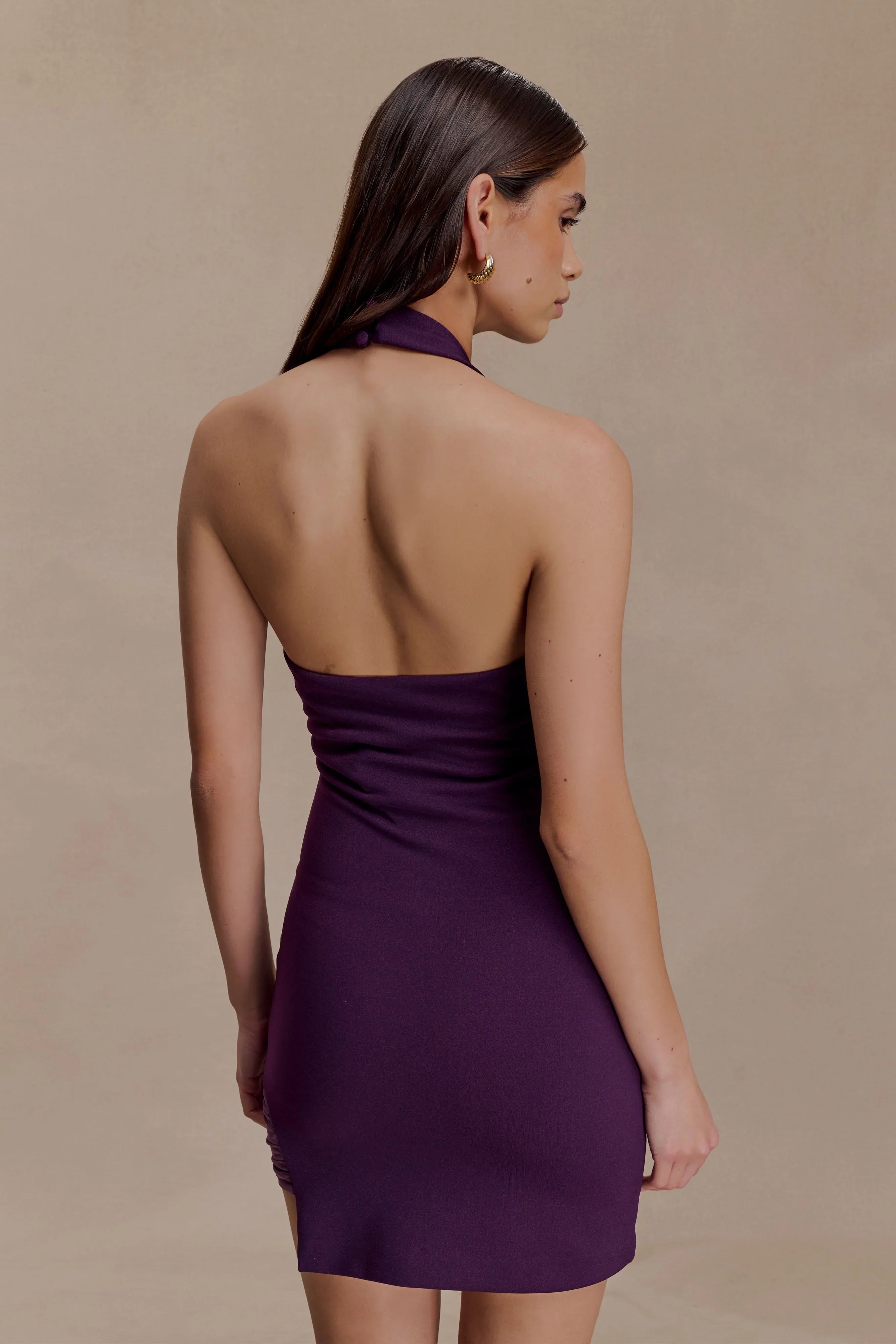 Aubree Crepe And Mesh Mini Dress Purple