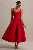 Rosemary Red Sweetheart Neck Midi Dress