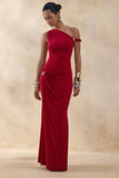 Caelia Red Asymmetric Neck Maxi Dress With Gold Detailing And Sash