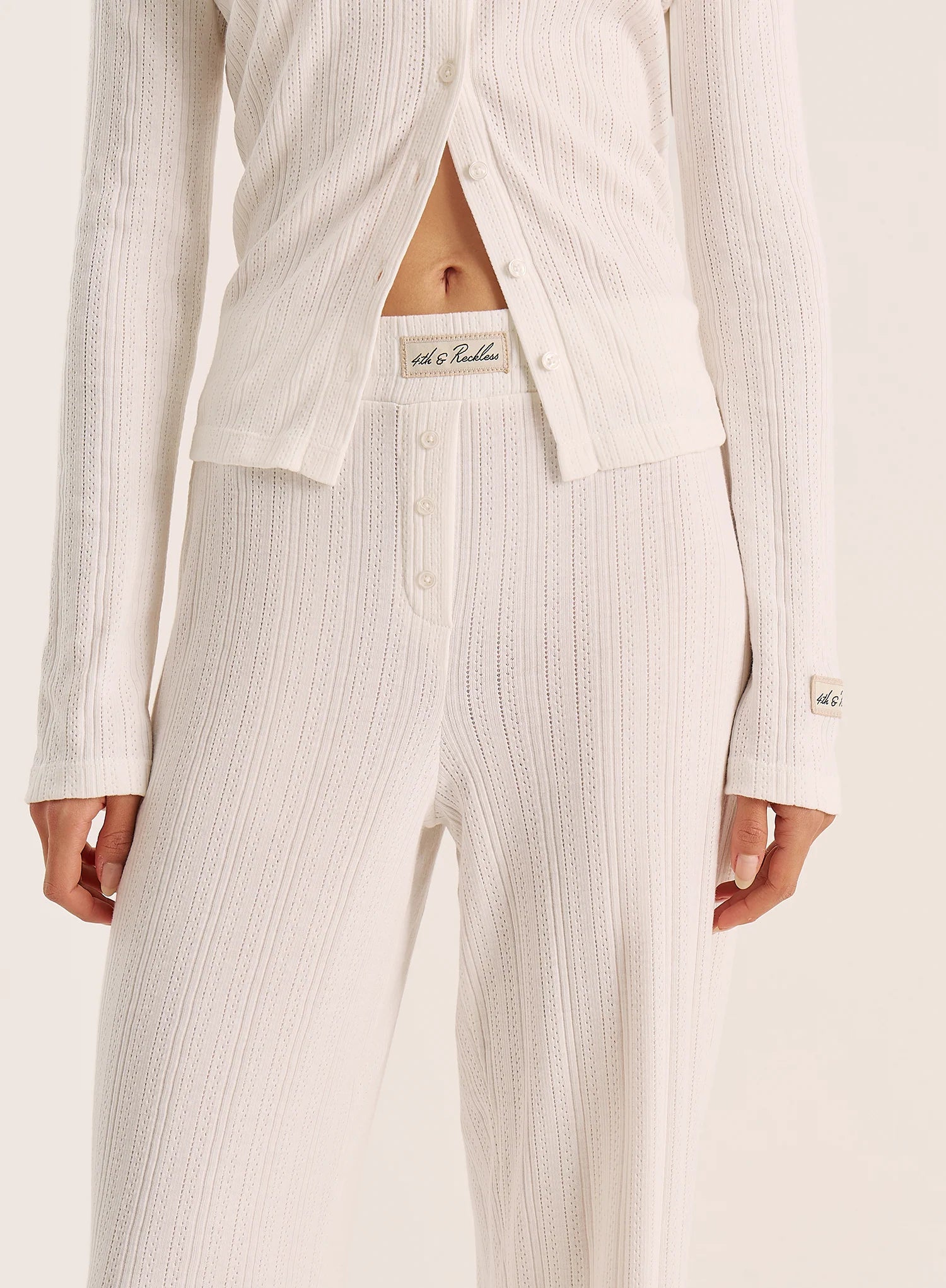 Ecru Printed Pointelle Trousers