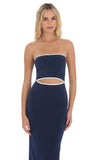 Cutout Strapless Midi Dress in Navy