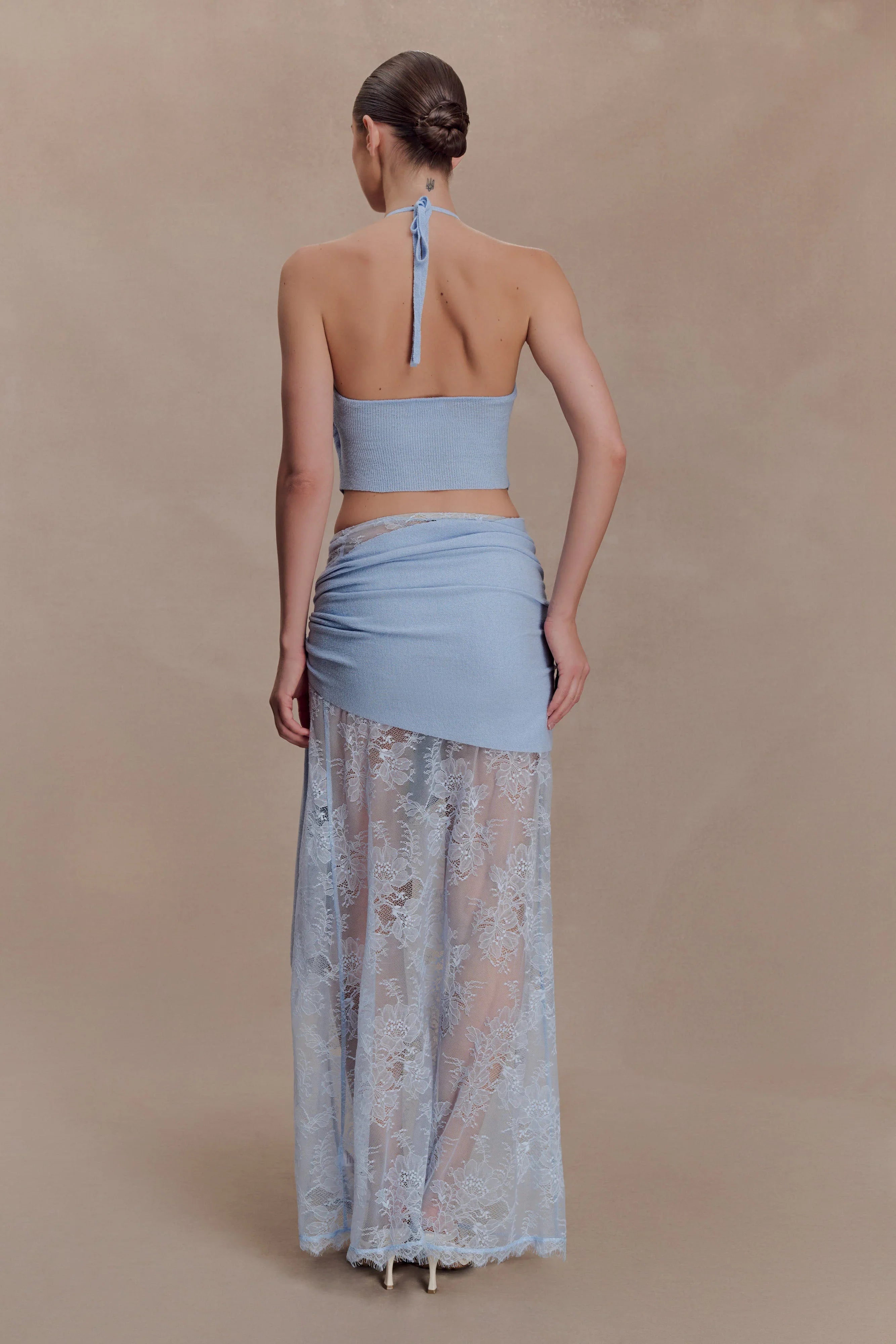 Lucy Lace And Knit Halter Top Cornflower Blue