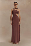 Lottie Slinky Maxi Dress With Split Chocolate