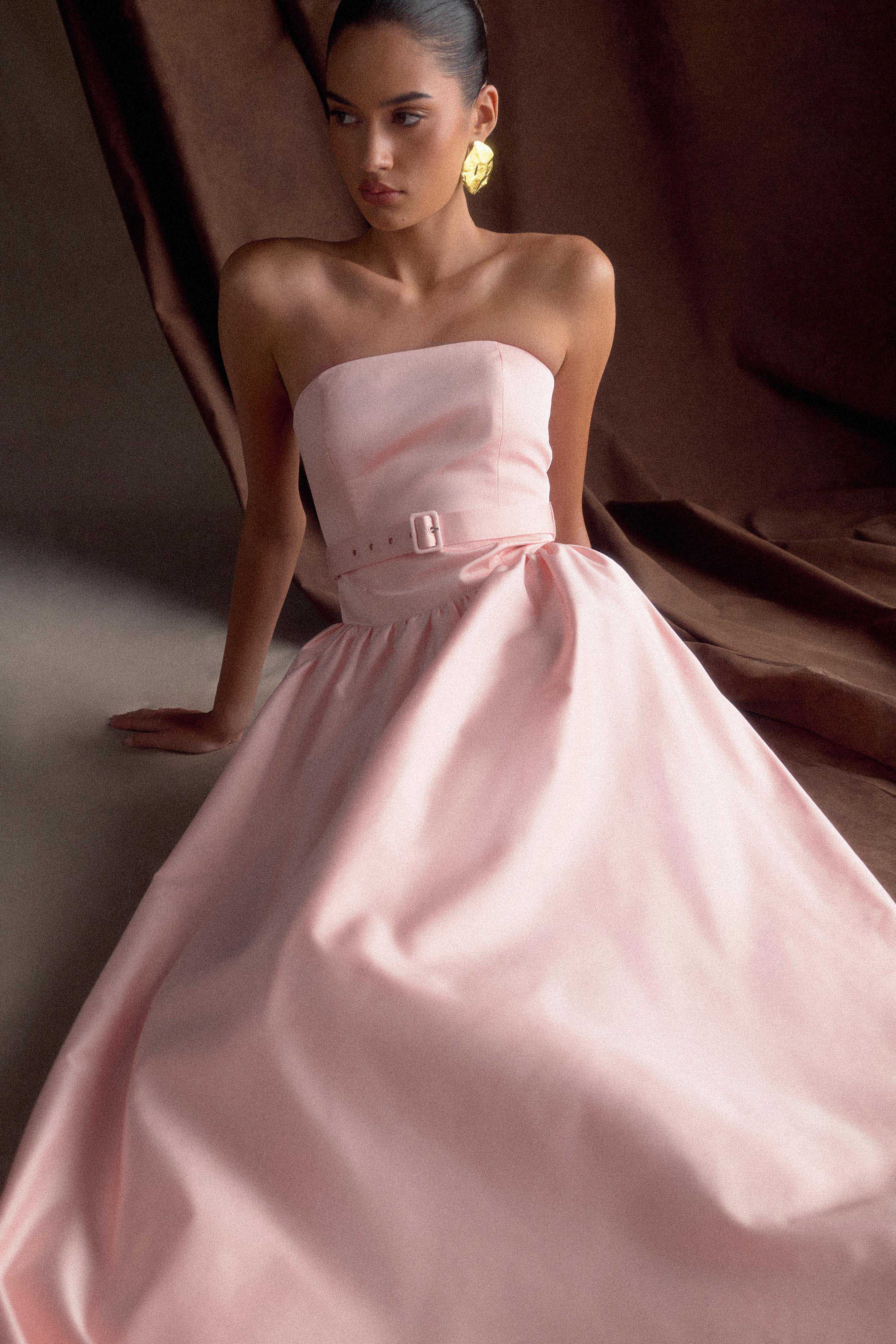 Florence Strapless Belted Maxi Dress Baby Pink