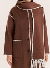 Chocolate Contrast Stitch Longline Scarf Coat