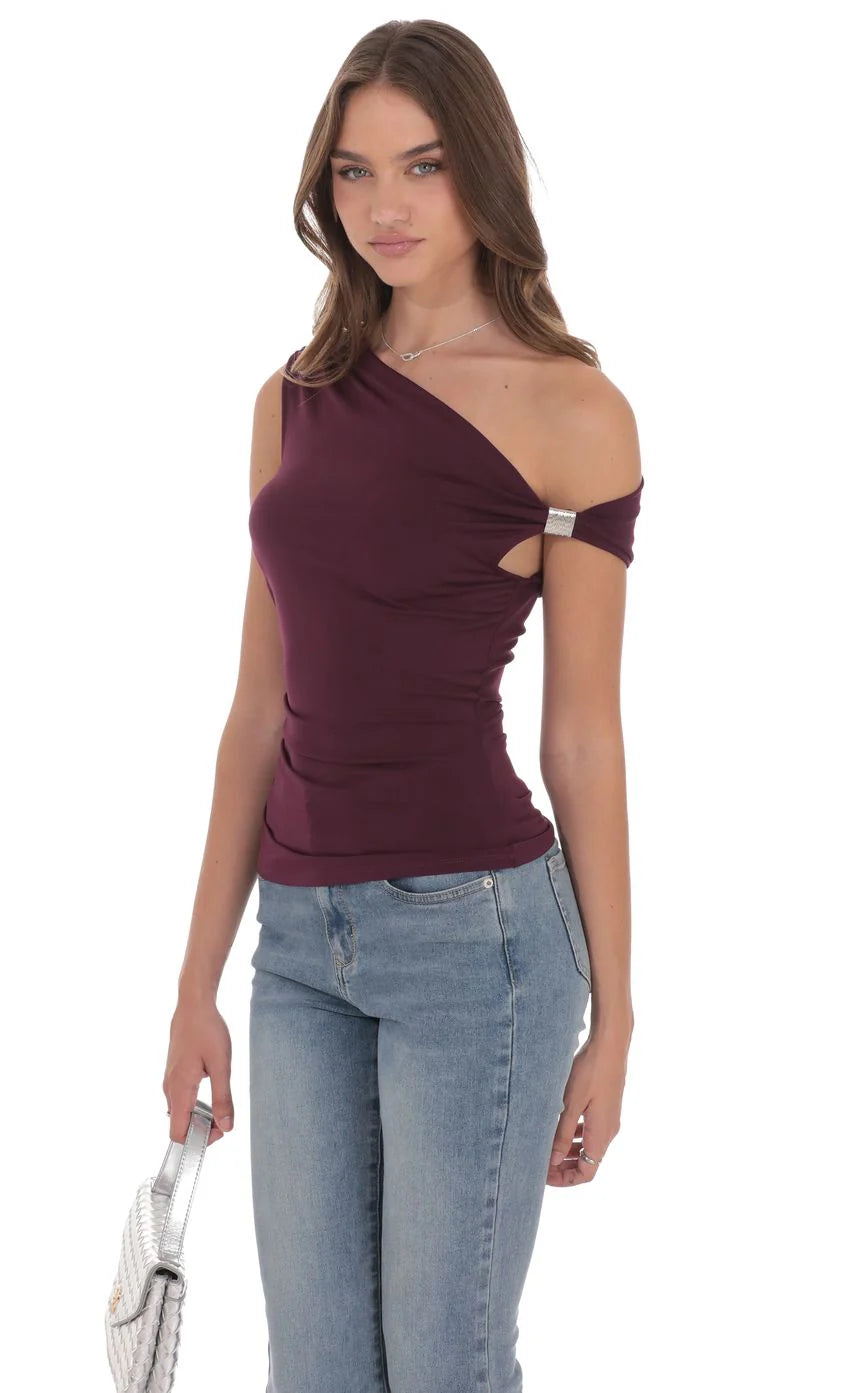 Embellished Off Shoulder Top in Purple