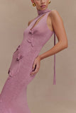 Celestino Floral Metallic Knit Maxi Dress Pink