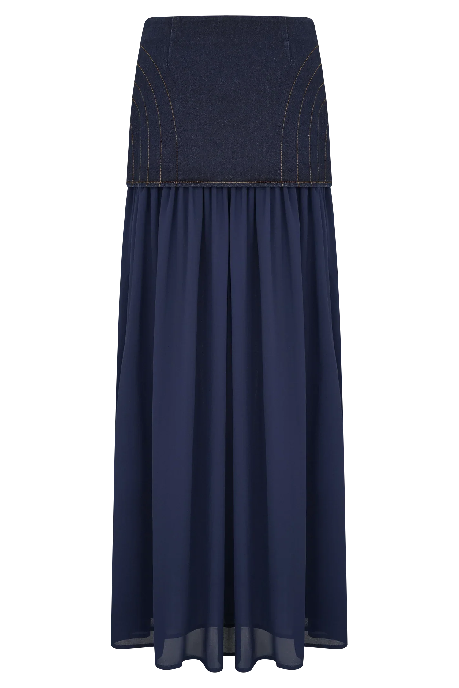Tully Chiffon Denim Maxi Skirt Indigo Blue
