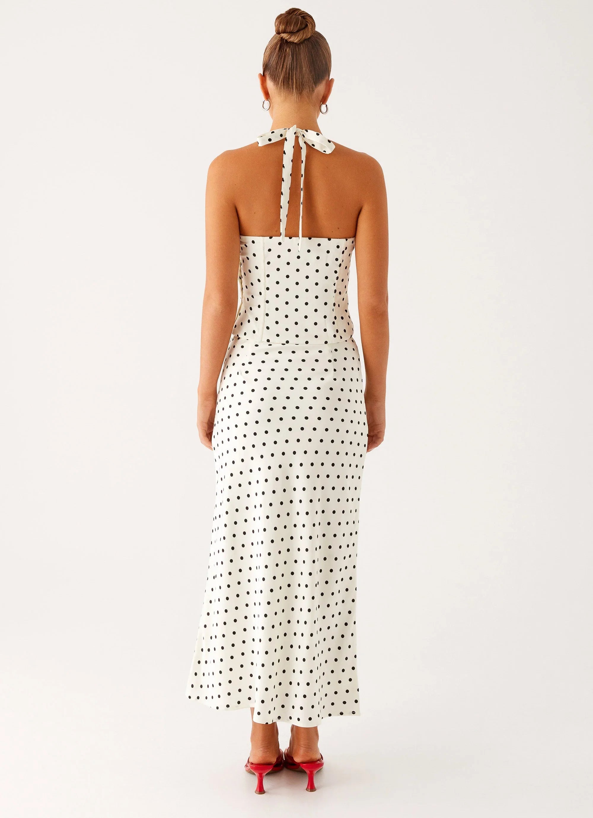 Breanne Midi Skirt White Polka Dot