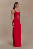 Marlon Crepe And Mesh Maxi Dress Cherry Red