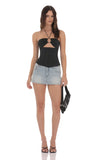 Mesh Corset Cutout Top in Black