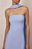 Charly Powder Blue Matte Satin Bandeau Maxi Dress With Scarf Detail
