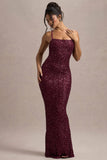Cosmic Berry Sequin Square Neck Strappy Maxi Dress