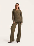 Olive Knitted Long Sleeve Polo Top