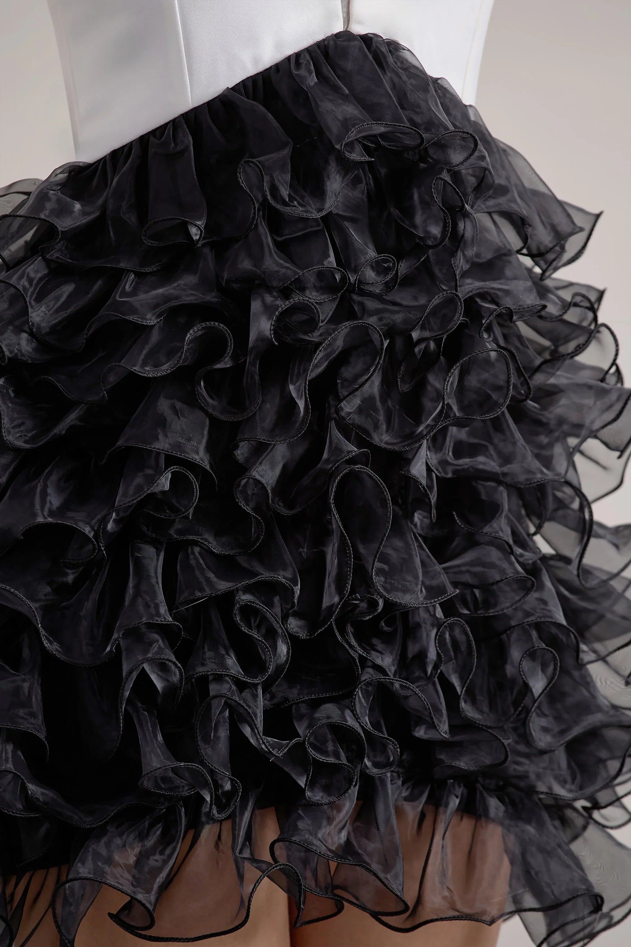 Riot Black White Plunge Neck Mini Dress With Organza Skirt